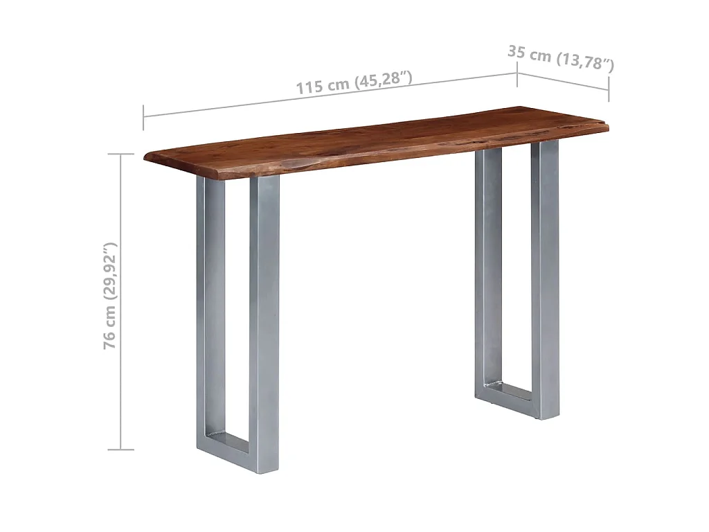 Wandtafel 115x35x76 cm massief acaciahout en ijzer