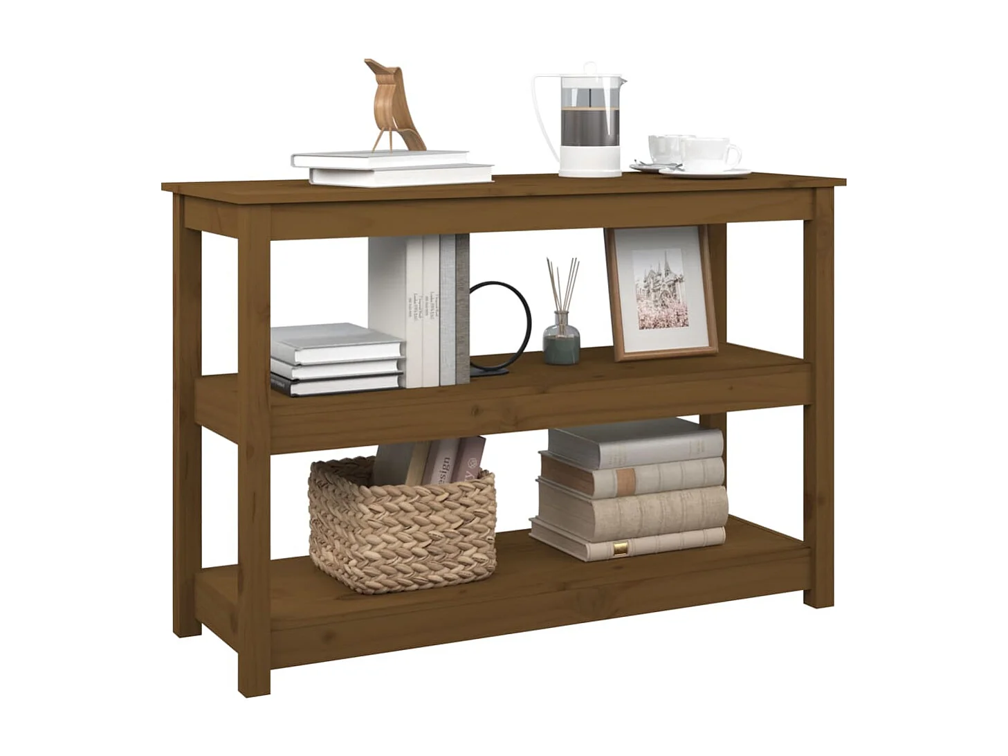 Mesa consola 110x40x74 cm madeira de pinho maciça castanho mel