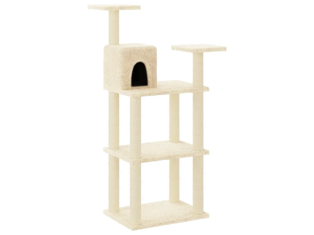 Rascador para gatos con postes de sisal color crema 118,5 cm