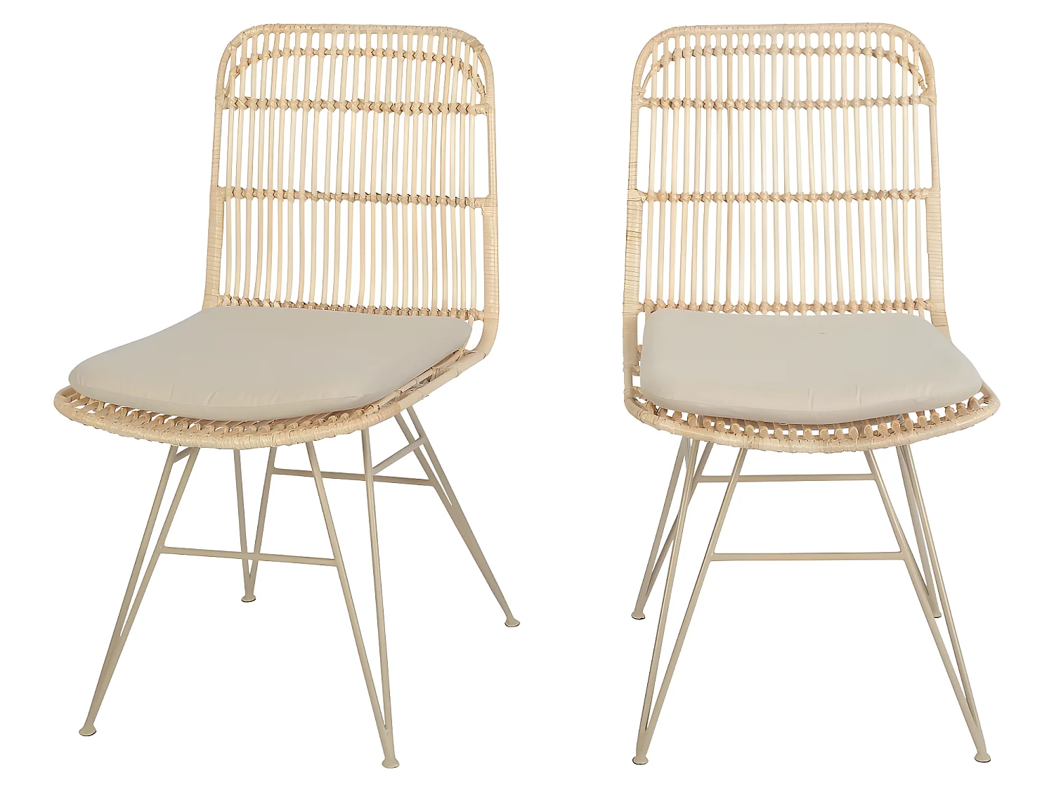 Uyuni - Lot de 2 chaises design en rotin pieds beiges - Naturel