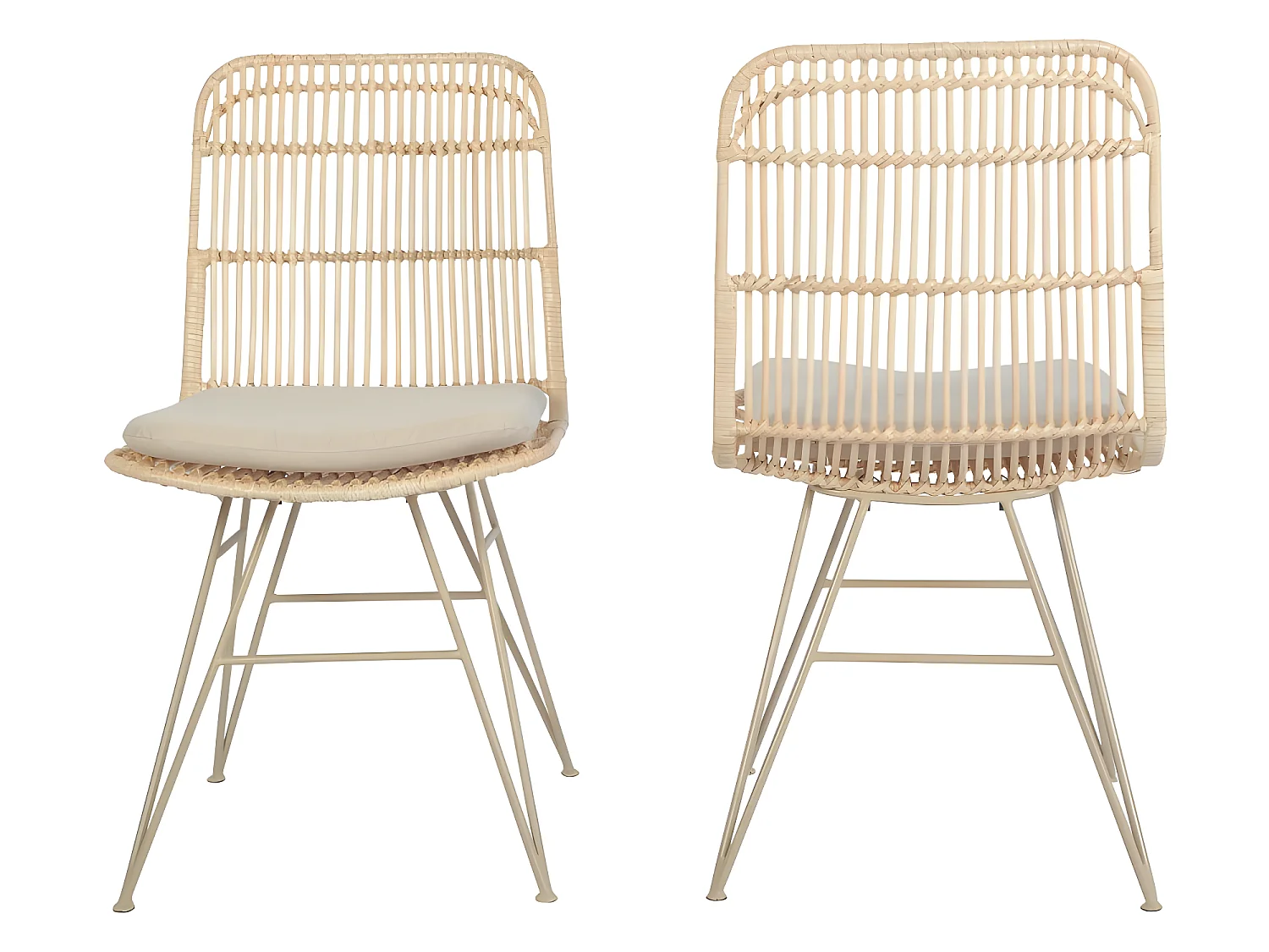Uyuni - Lot de 2 chaises design en rotin pieds beiges - Naturel
