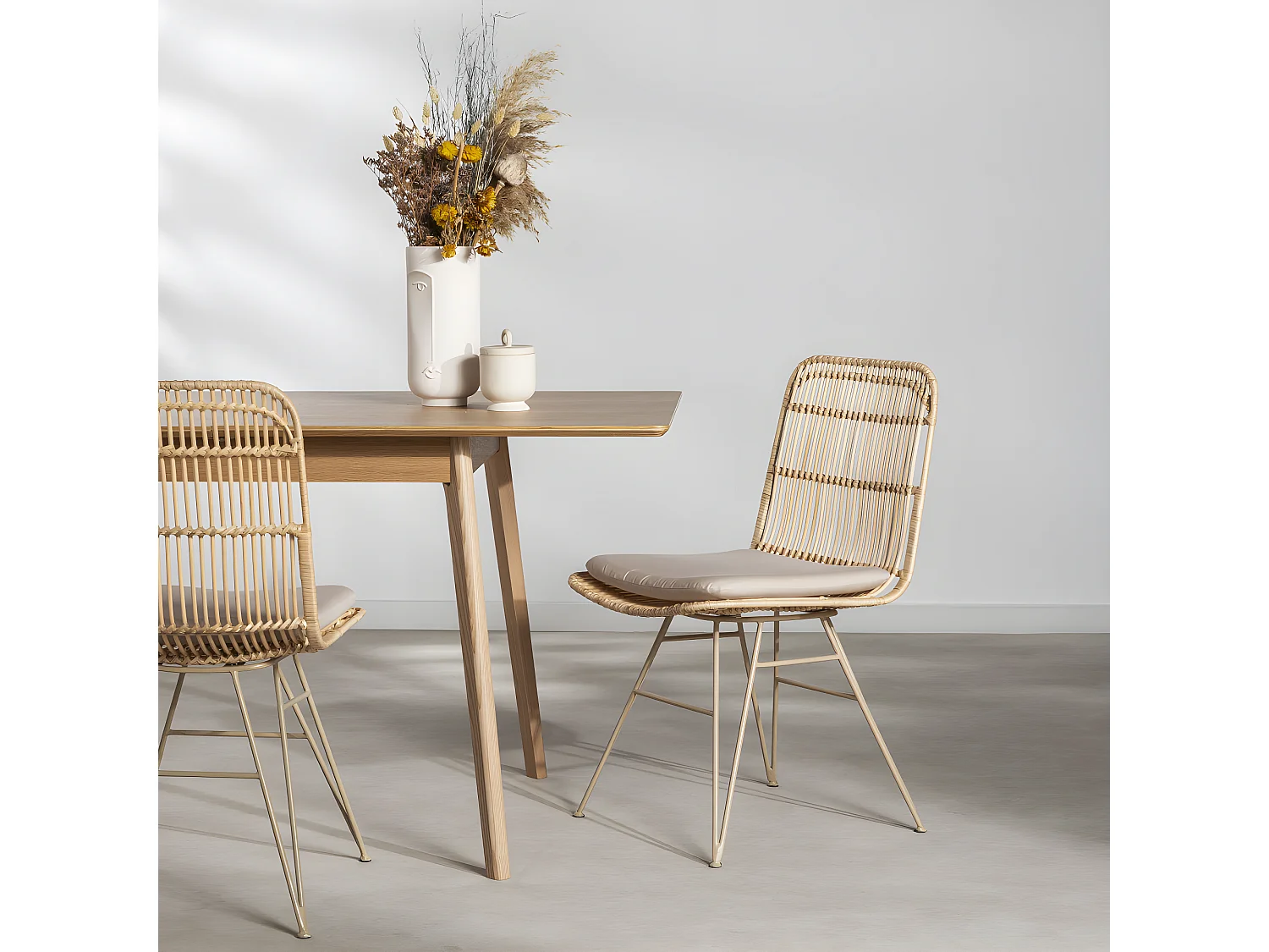 Uyuni - Lot de 2 chaises design en rotin pieds beiges - Naturel