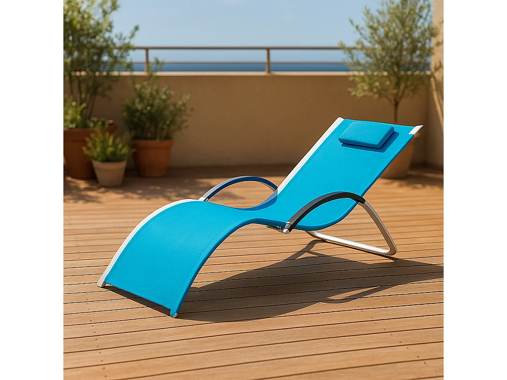 Transat aluminium et toile PVC bleu ANTIBES