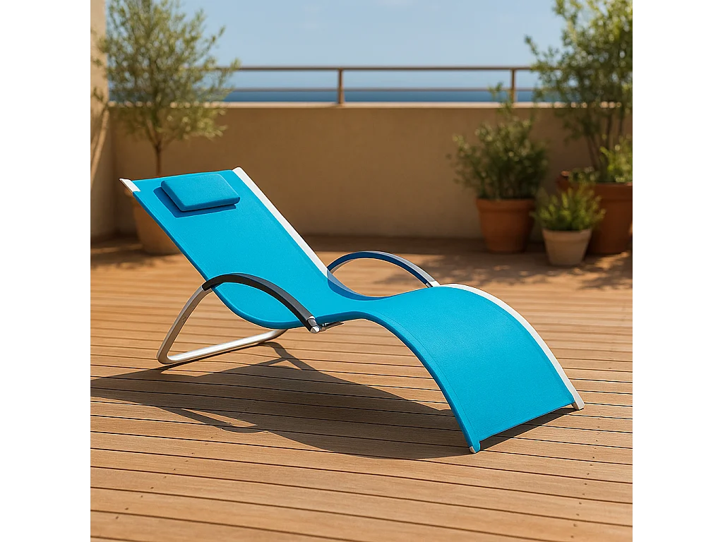 Transat aluminium et toile PVC bleu ANTIBES