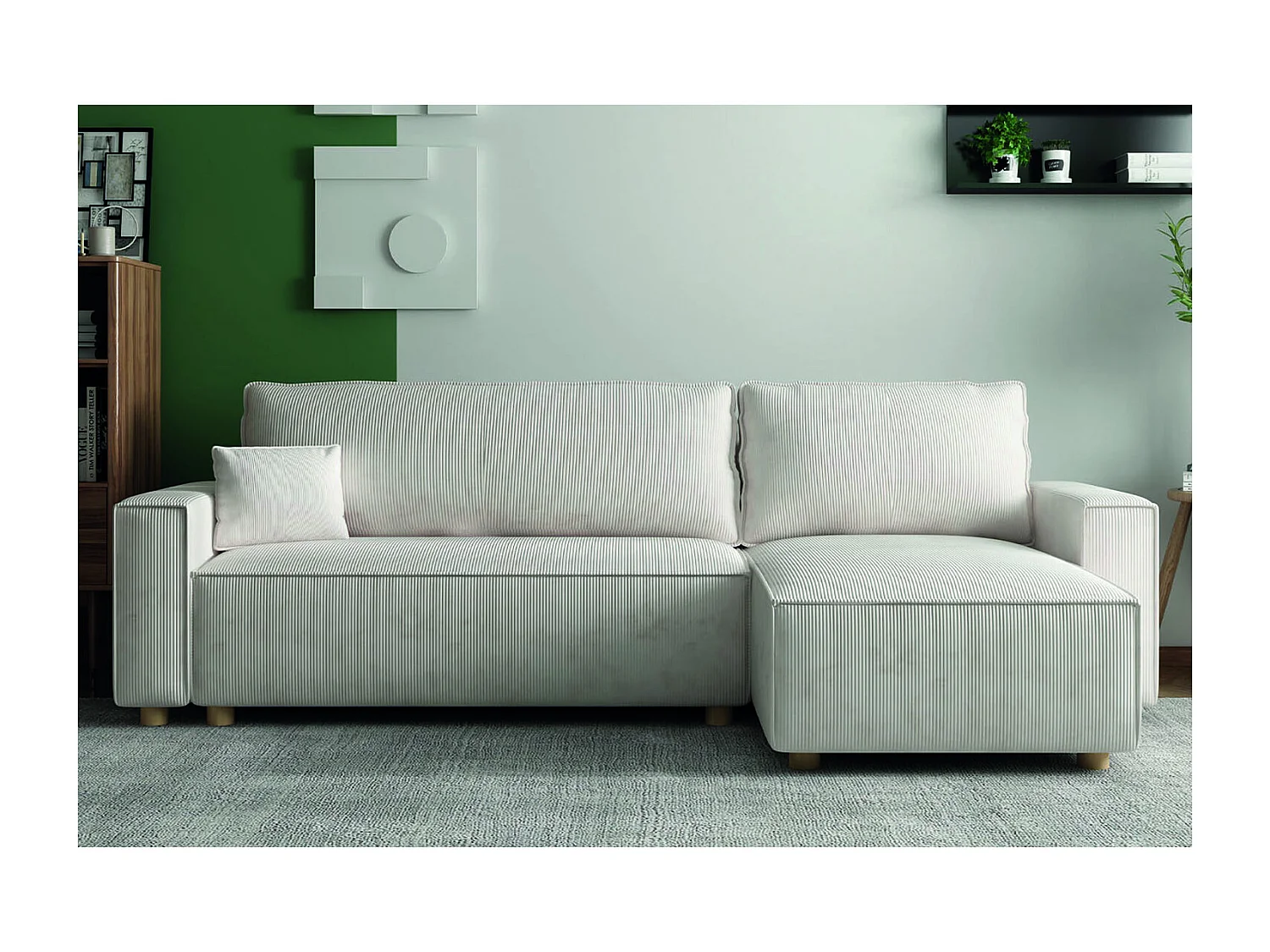 Canapé convertible d'angle réversible 4 places velours côtelé beige COSY