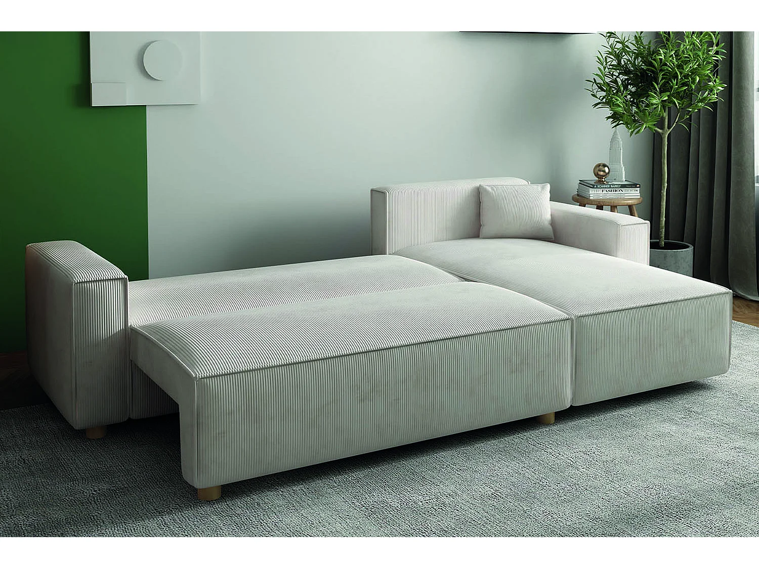 Canapé convertible d'angle réversible 4 places velours côtelé beige COSY