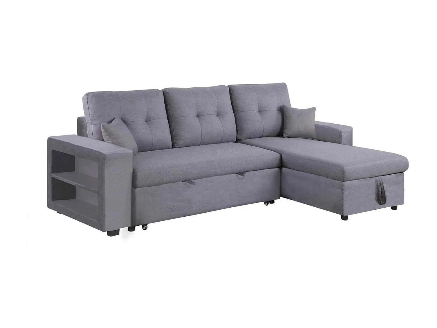 Canapé d'angle droit convertible en tissu gris 4 places GLASGOW