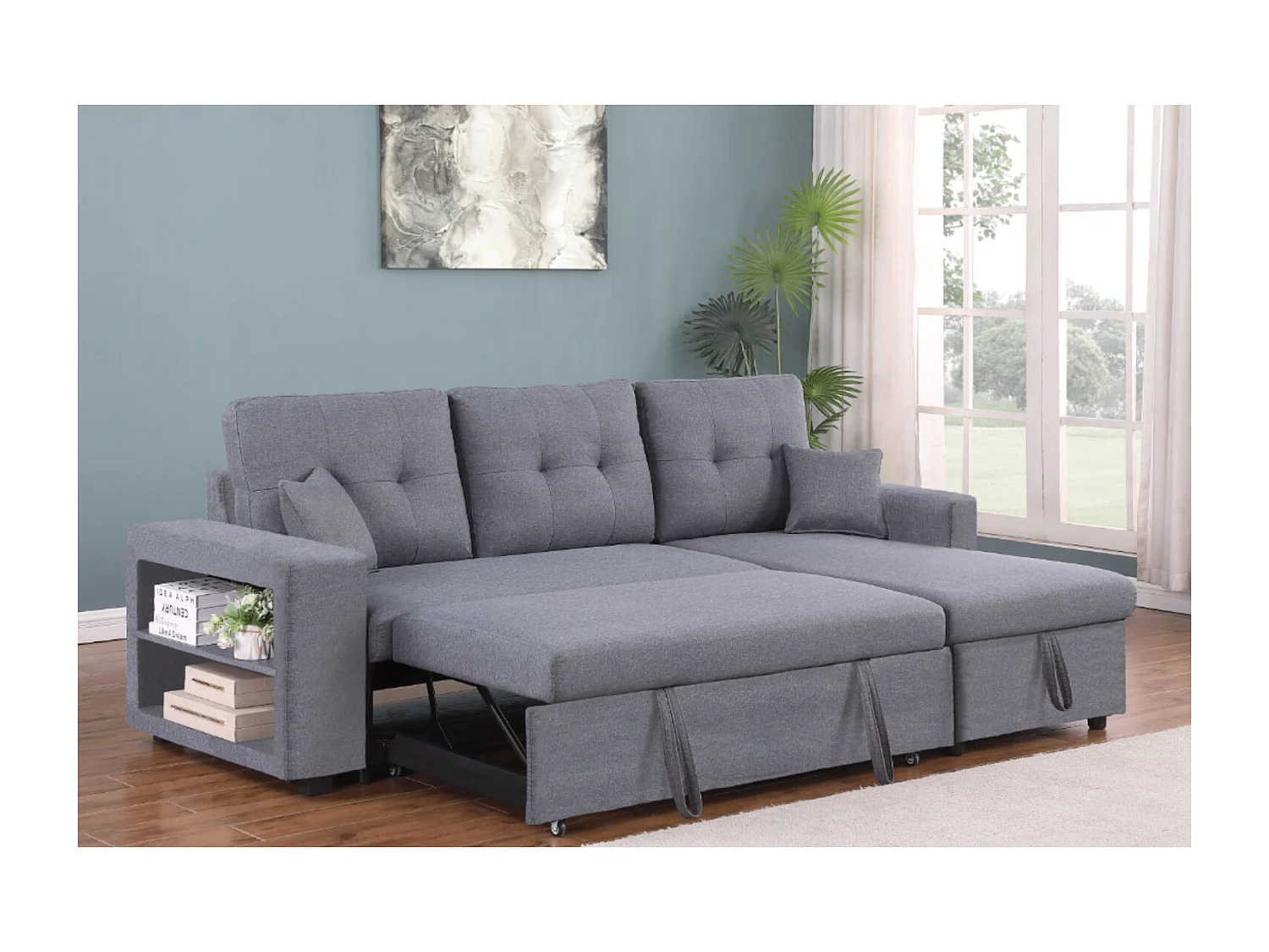 Canapé d'angle droit convertible en tissu gris 4 places GLASGOW