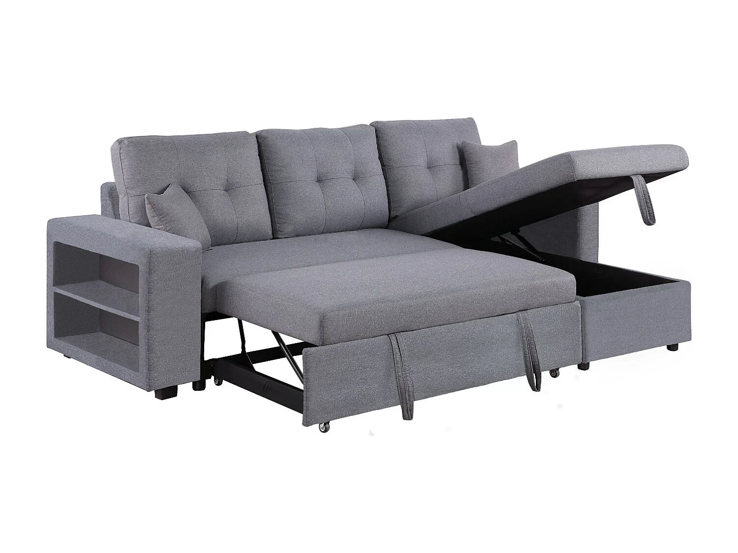 Canapé d'angle droit convertible en tissu gris 4 places GLASGOW