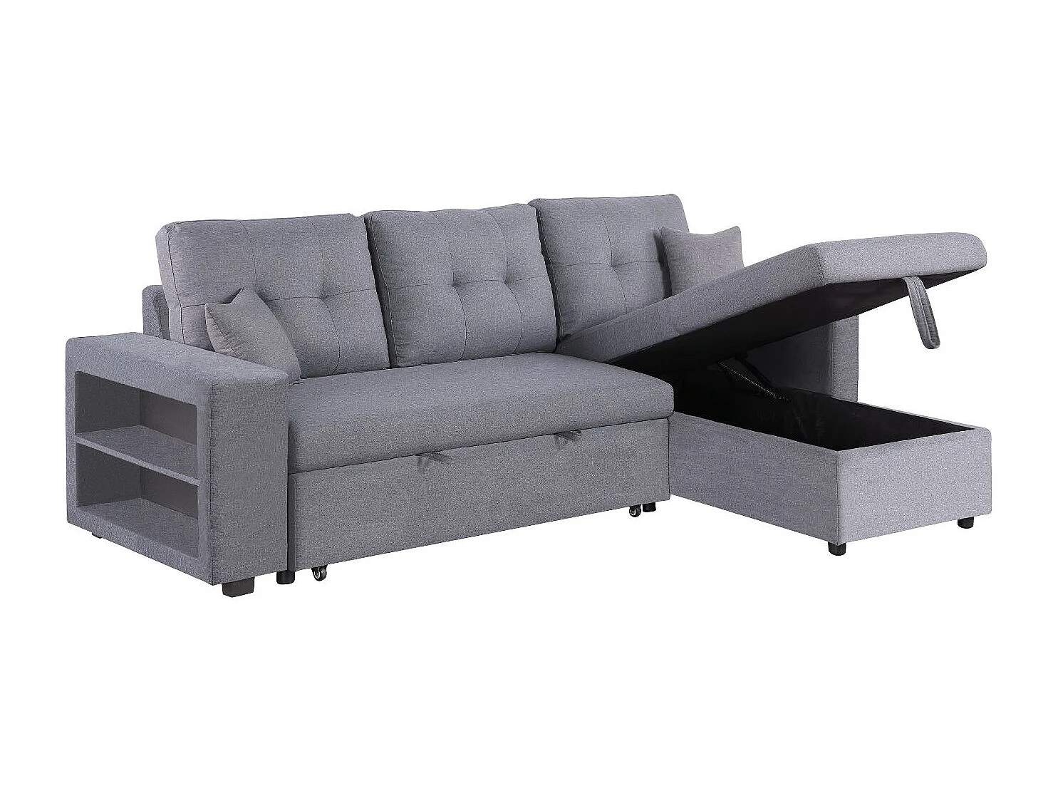 Canapé d'angle droit convertible en tissu gris 4 places GLASGOW
