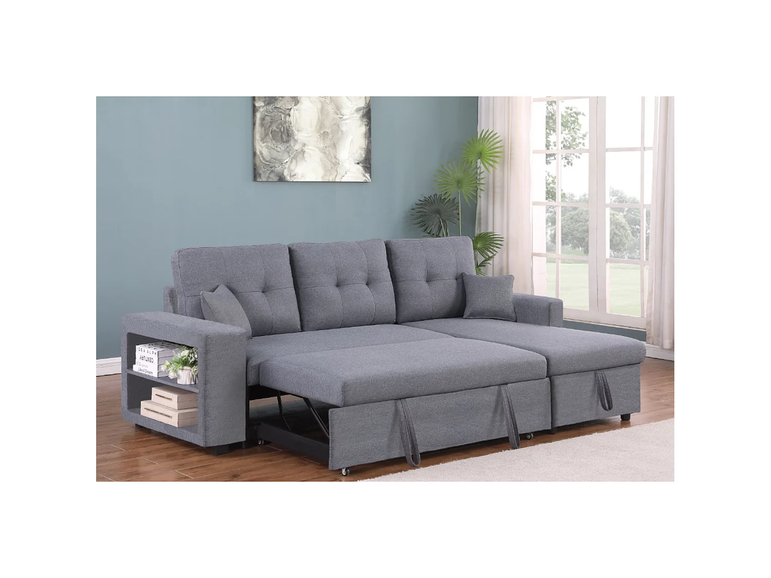 Canapé d'angle droit convertible en tissu gris 4 places GLASGOW