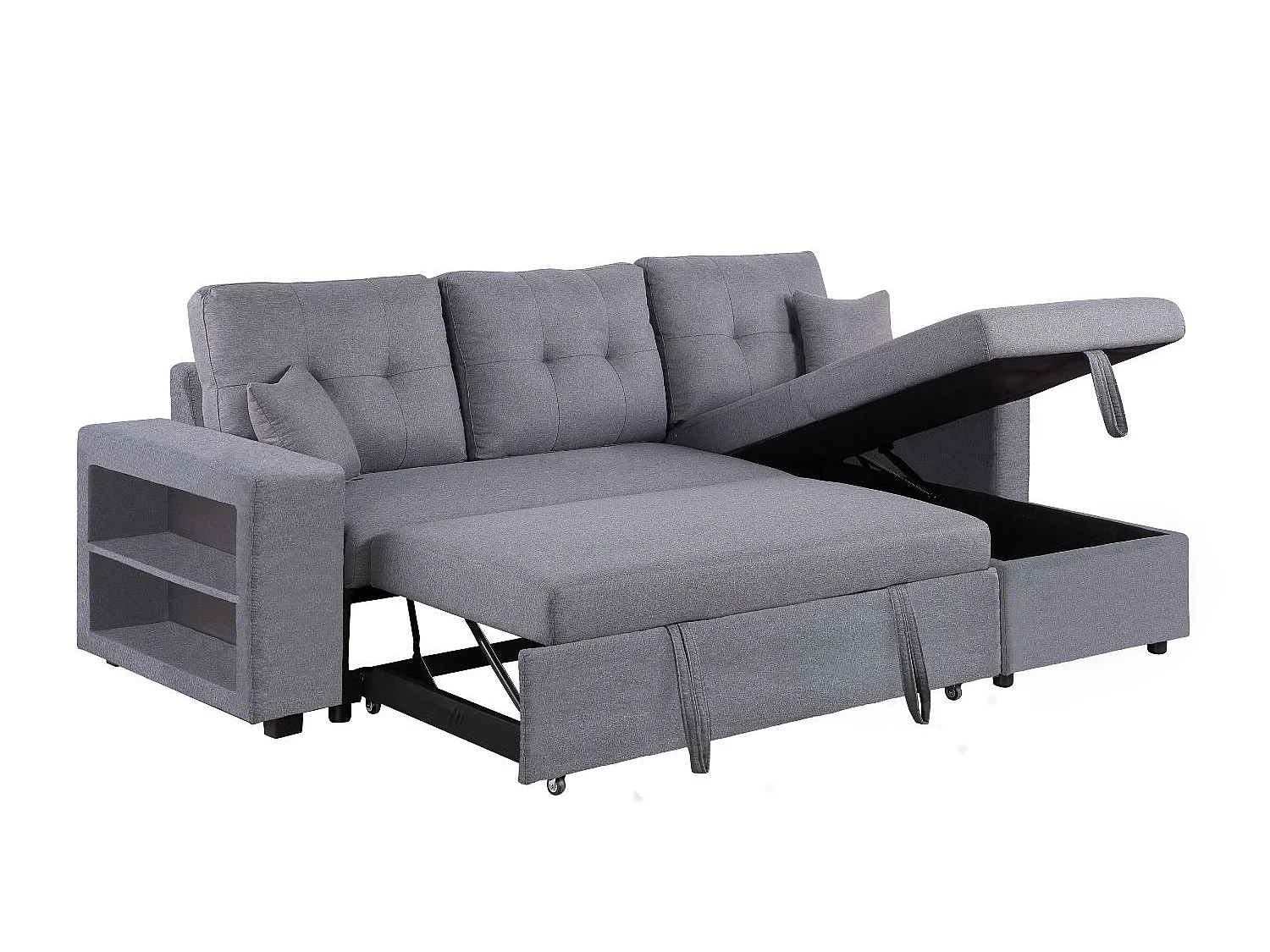 Canapé d'angle droit convertible en tissu gris 4 places GLASGOW