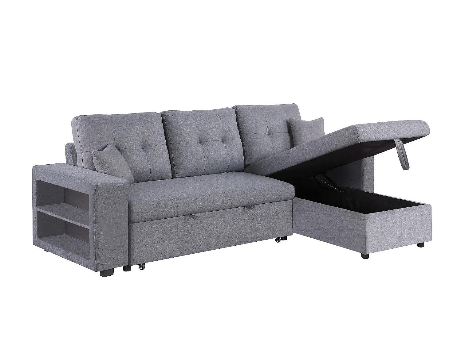 Canapé d'angle droit convertible en tissu gris 4 places GLASGOW