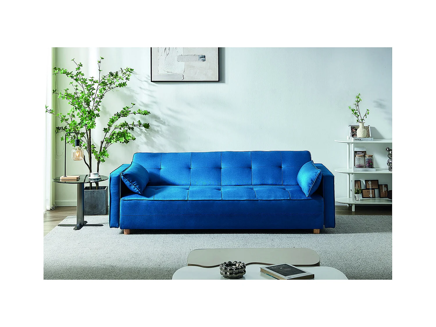 Canapé scandinave convertible 3 places en tissu bleu canard COPENHAGUE