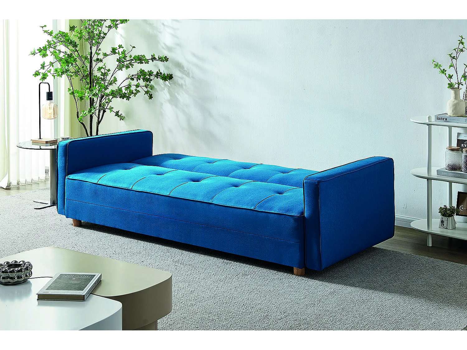 Canapé scandinave convertible 3 places en tissu bleu canard COPENHAGUE
