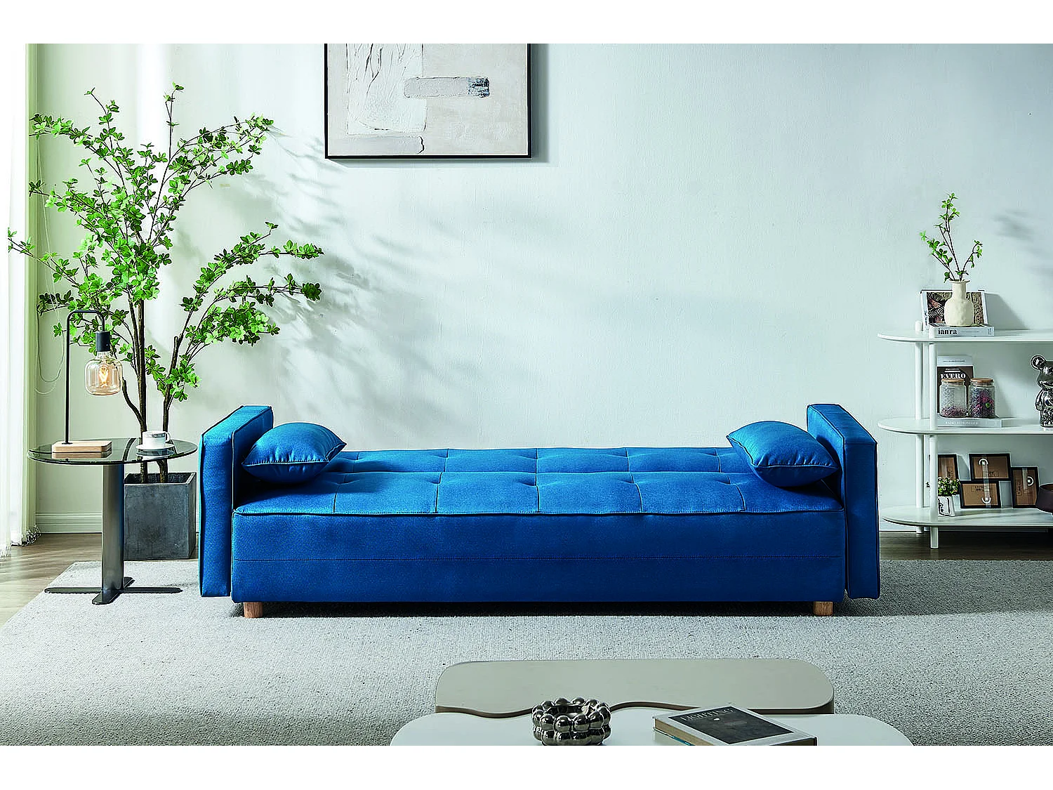 Skandinavisches Sofa 3-Sitzer, umwandelbar, mit Stoffbezug, blau COPENHAGUE