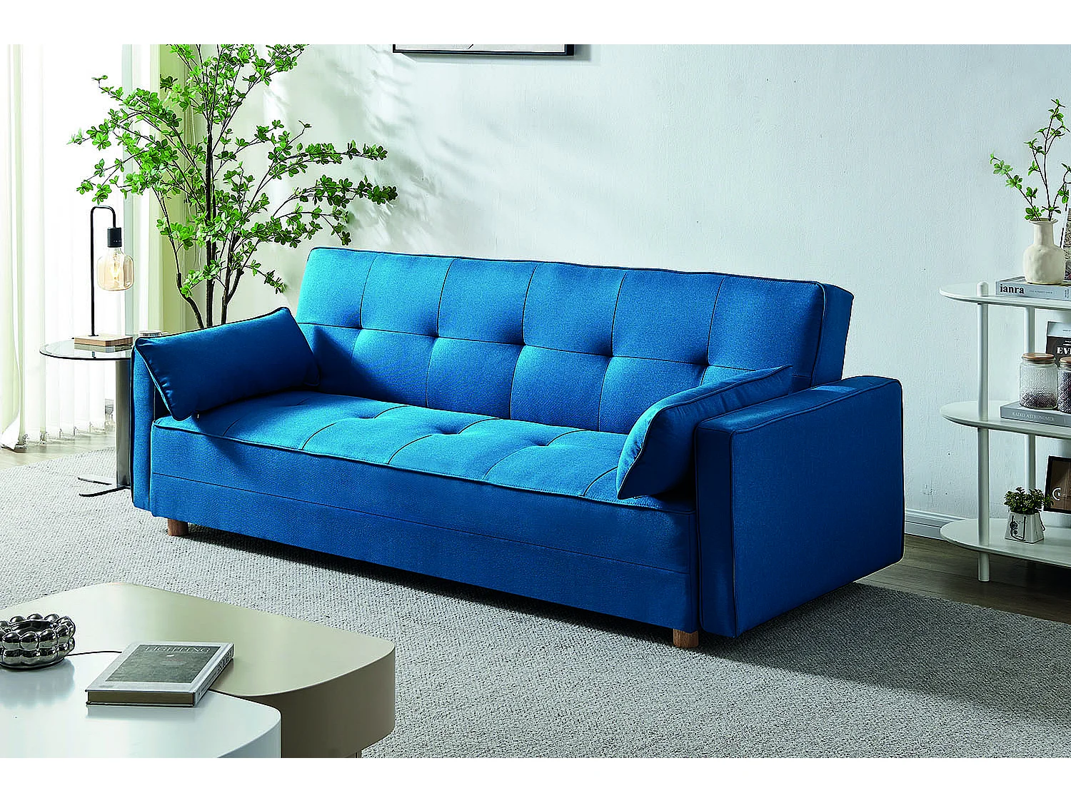 Skandinavisches Sofa 3-Sitzer, umwandelbar, mit Stoffbezug, blau COPENHAGUE