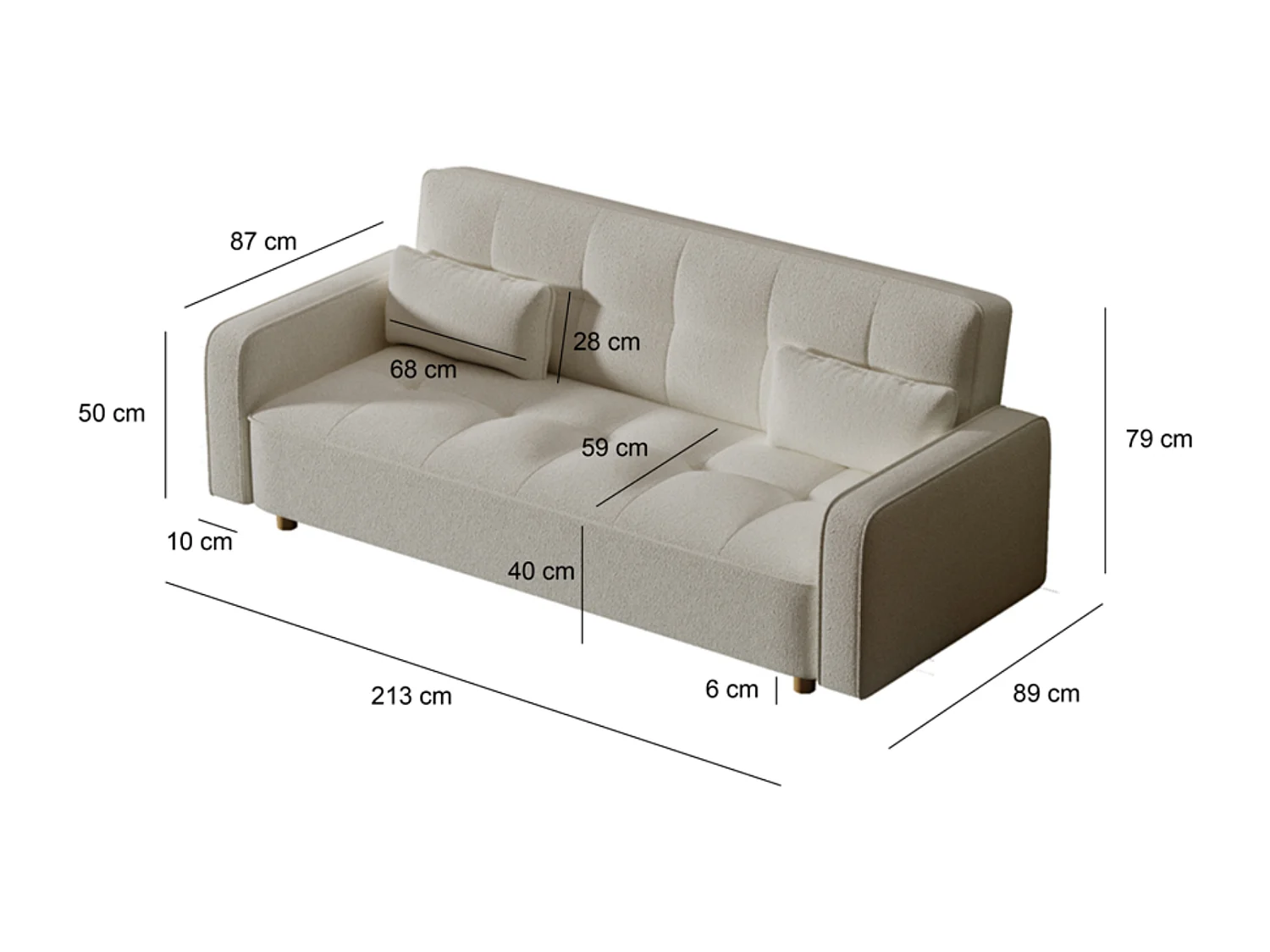 Canapé scandinave convertible 3 places en tissu bleu canard COPENHAGUE