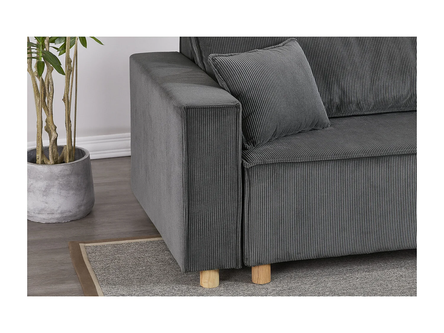 Canapé convertible d'angle réversible 4 places velours côtelé gris COSY