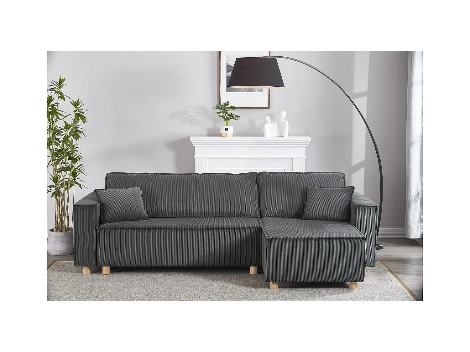 Canapé convertible d'angle réversible 4 places velours côtelé gris COSY