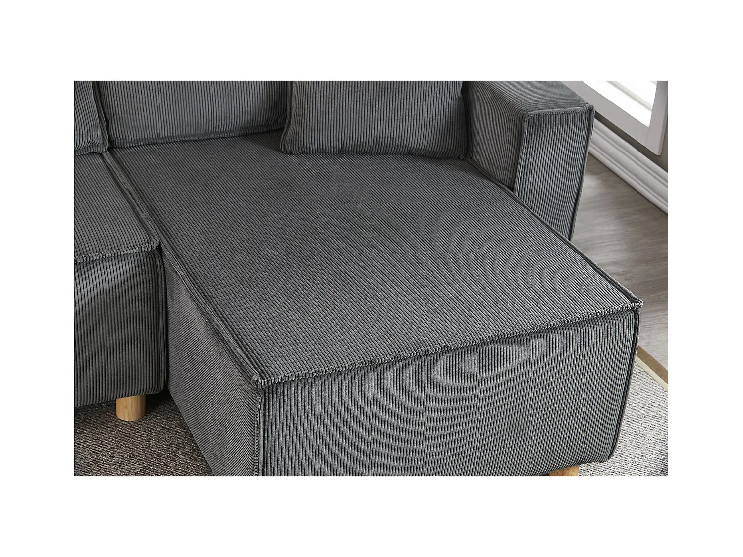 Ecksofa mit Schlaffunktion, 4-Sitzer, grauer Rippvelours COSY