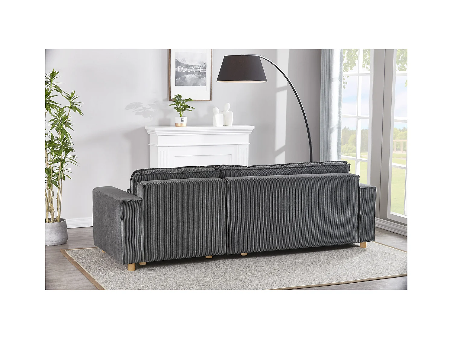 Ecksofa mit Schlaffunktion, 4-Sitzer, grauer Rippvelours COSY