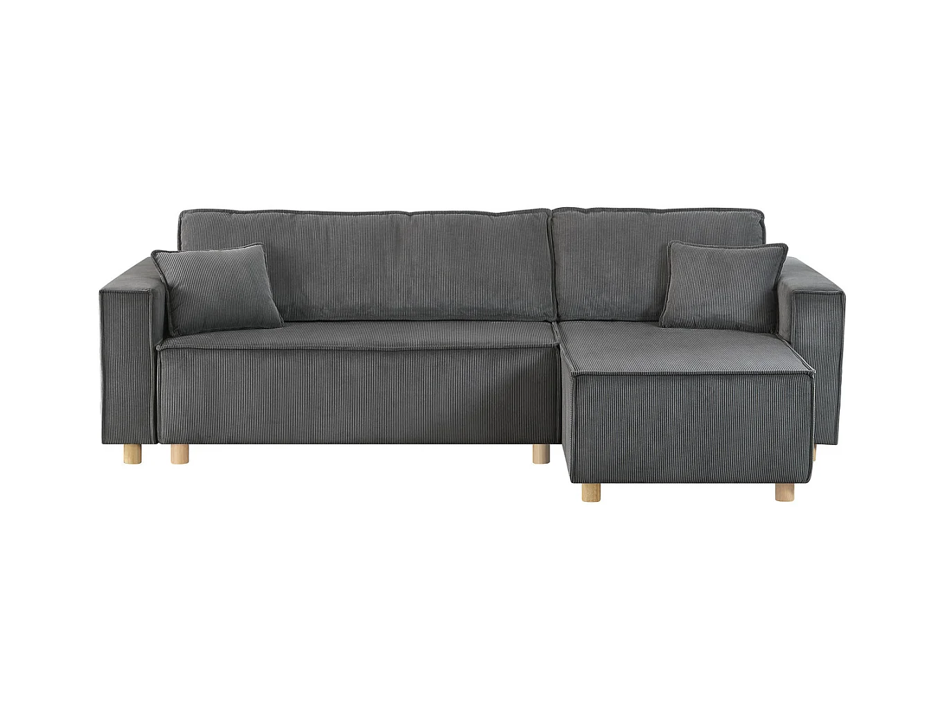 Ecksofa mit Schlaffunktion, 4-Sitzer, grauer Rippvelours COSY