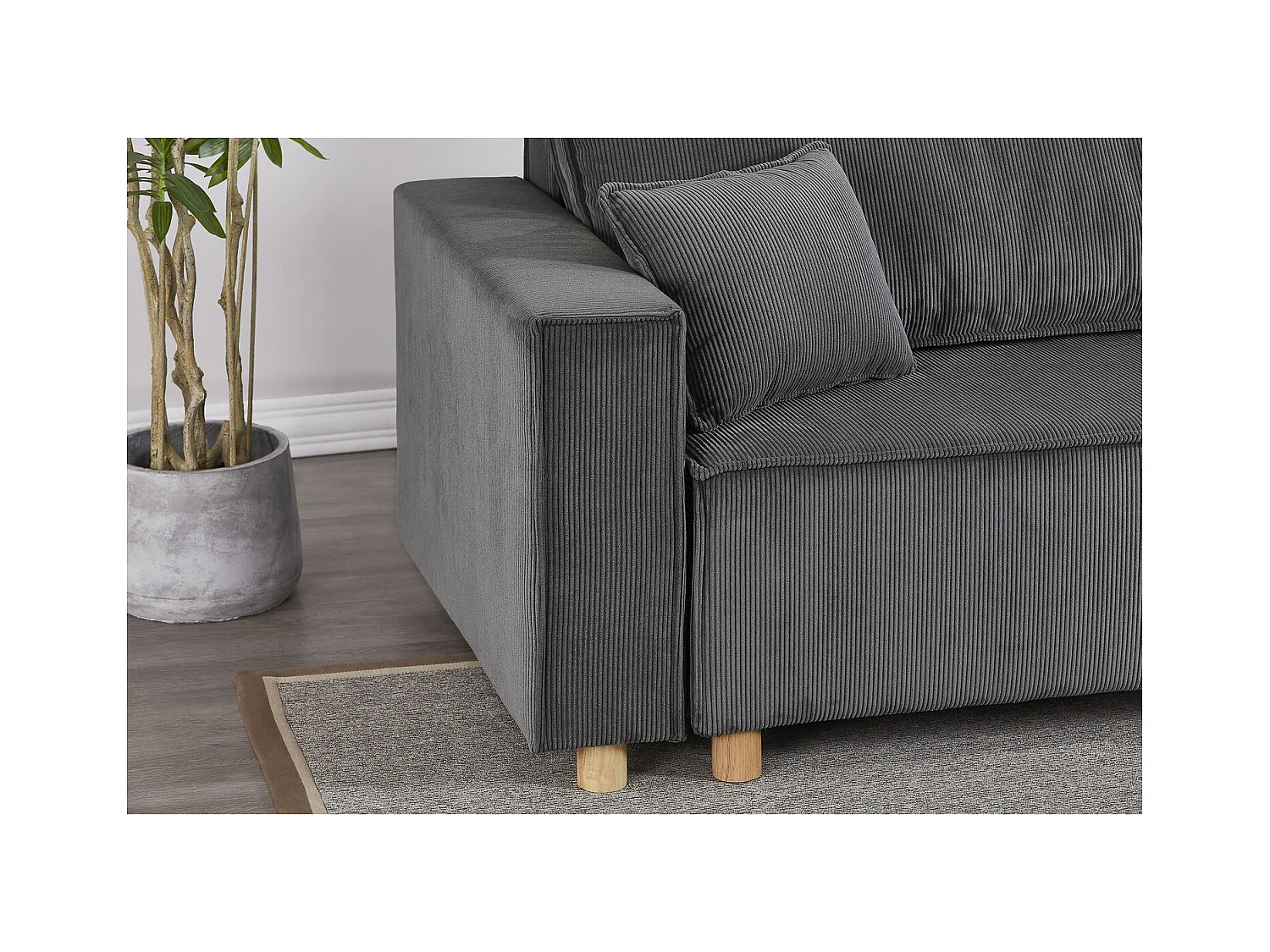 Ecksofa mit Schlaffunktion, 4-Sitzer, grauer Rippvelours COSY