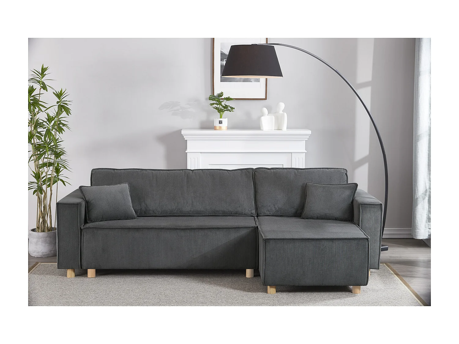 Canapé convertible d'angle réversible 4 places velours côtelé gris COSY