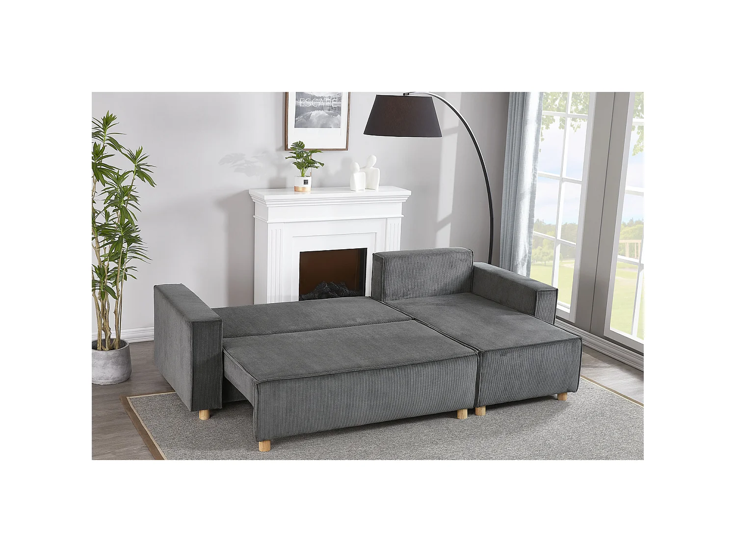 Hoekslaapbank 4-zits Ribstof Grijs COSY - Elegant en Veelzijdig Design