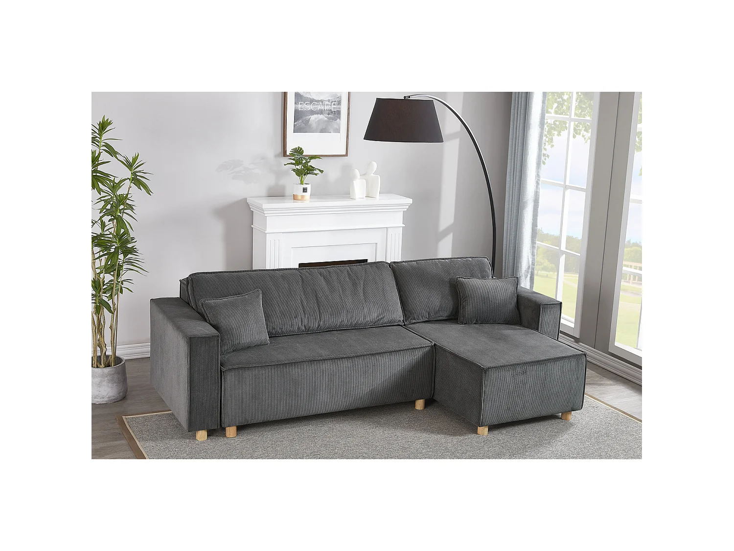 Hoekslaapbank 4-zits Ribstof Grijs COSY - Elegant en Veelzijdig Design