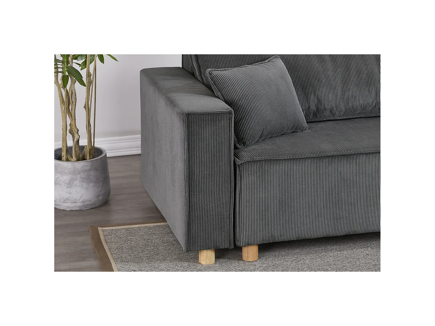 Hoekslaapbank 4-zits Ribstof Grijs COSY - Elegant en Veelzijdig Design