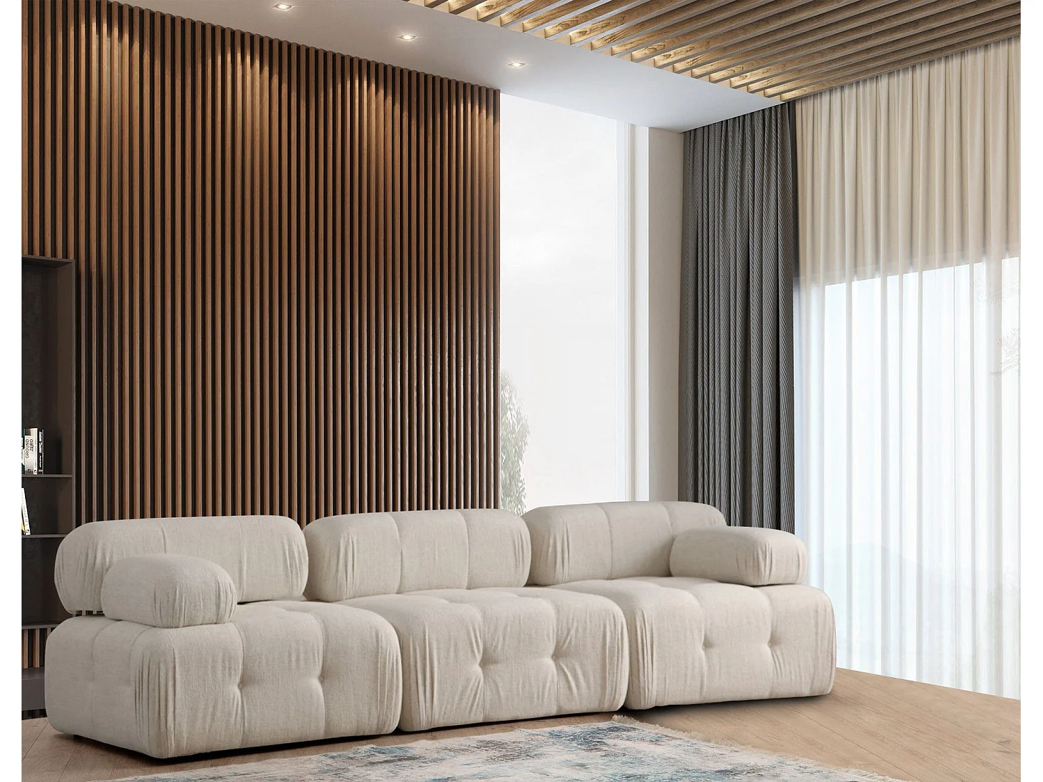 Canapé modulable 3 places Nounou Tissu bouclette Blanc crème