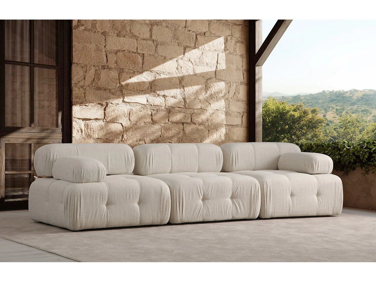 Canapé modulable 3 places Nounou Tissu bouclette Blanc crème