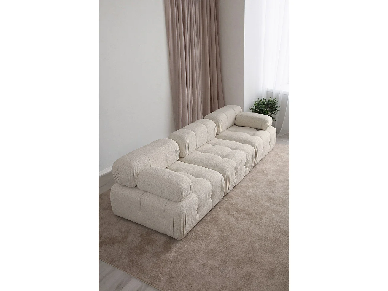 Canapé modulable 3 places Nounou Tissu bouclette Blanc crème