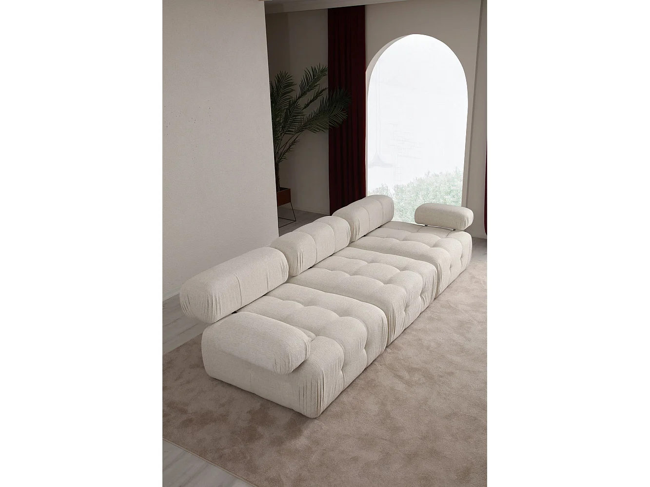 Canapé modulable 3 places Nounou Tissu bouclette Blanc crème