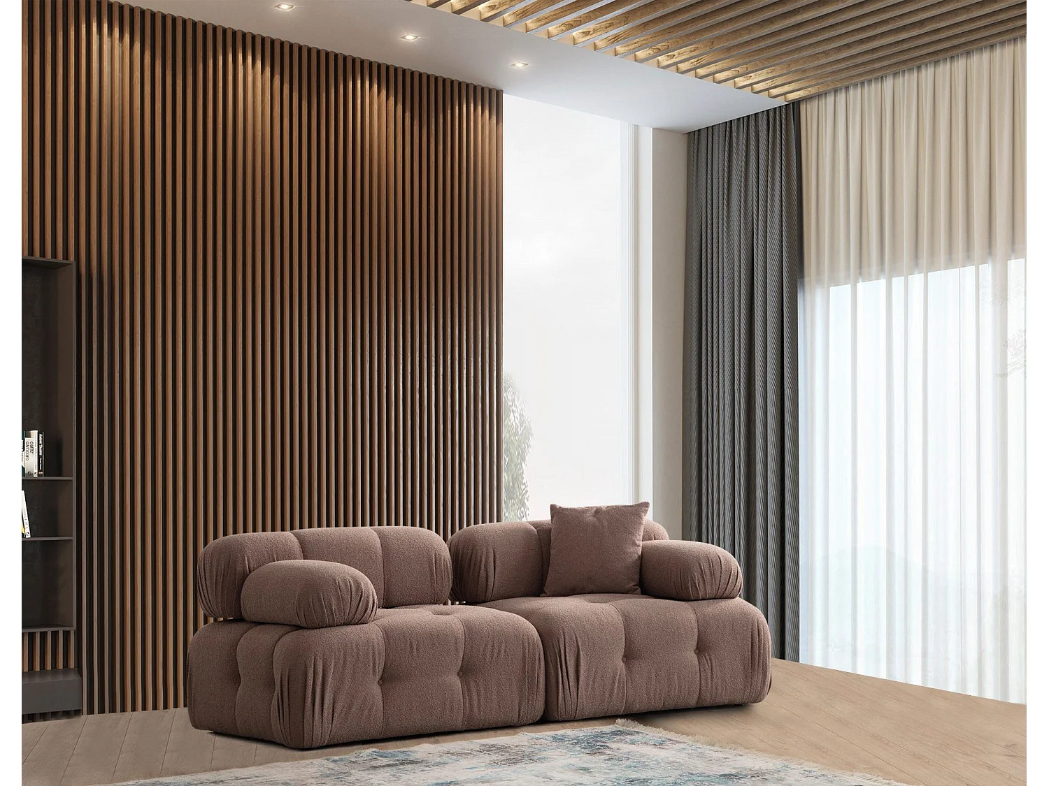 Canapé modulable 2 places Nounou Tissu bouclette Cappuccino