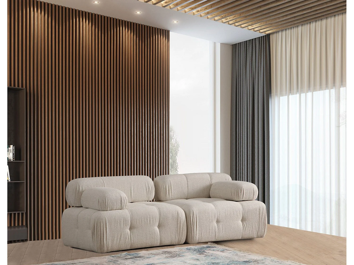 Canapé modulable 2 places Nounou Tissu bouclette Blanc crème