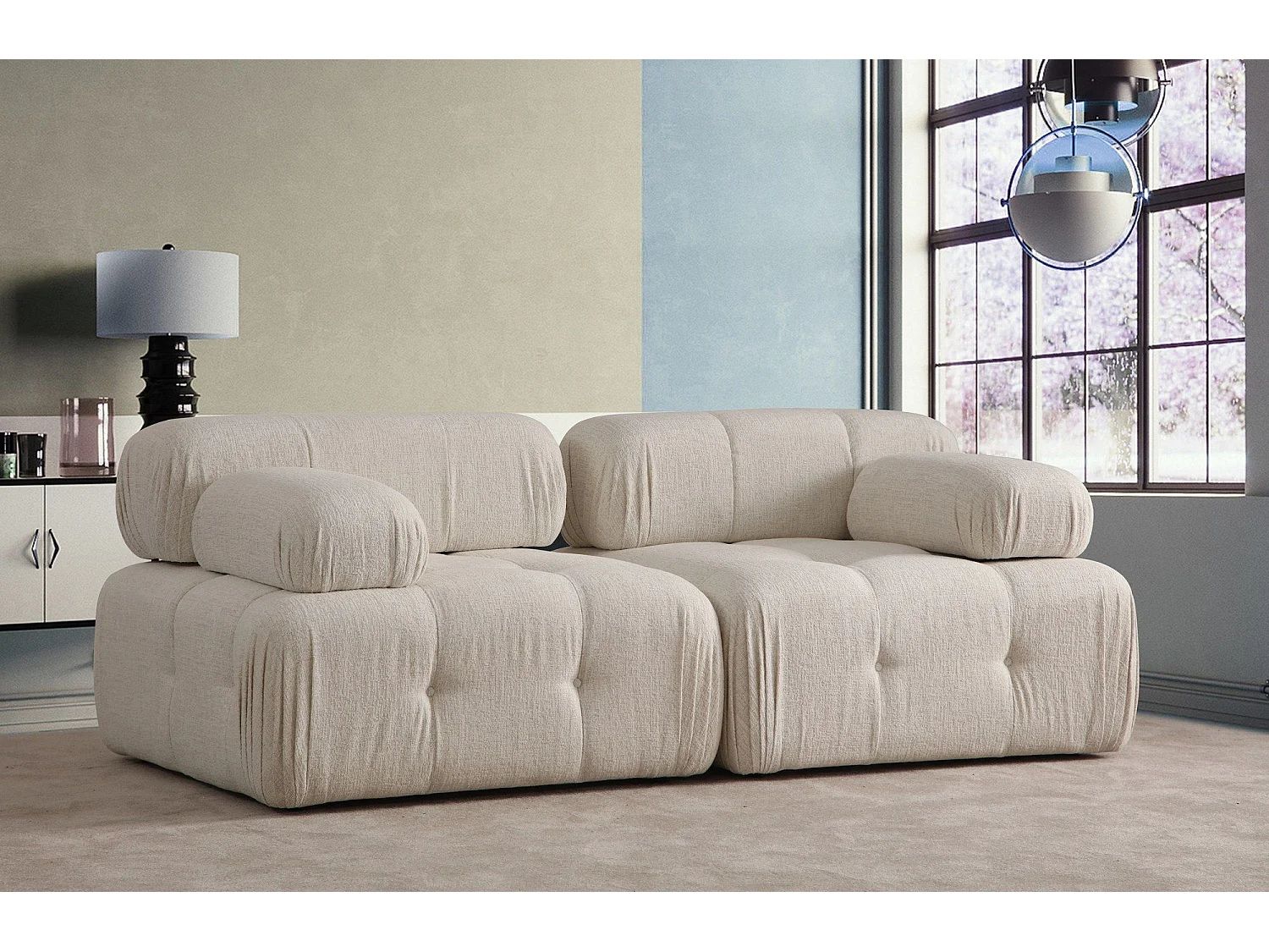 Canapé modulable 2 places Nounou Tissu bouclette Blanc crème