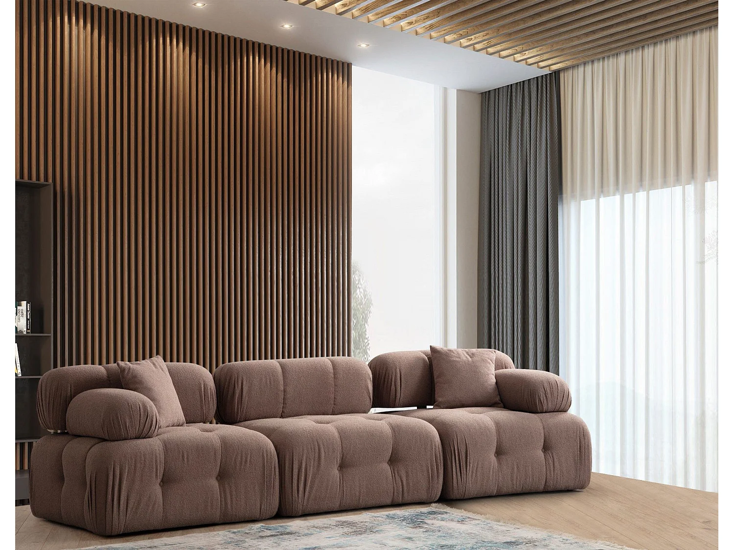 Canapé modulable 3 places Nounou Tissu bouclette Cappuccino