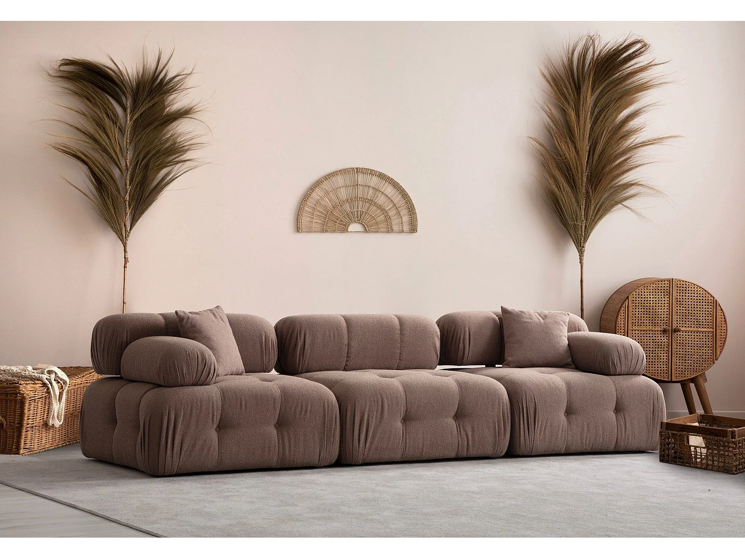 Canapé modulable 3 places Nounou Tissu bouclette Cappuccino