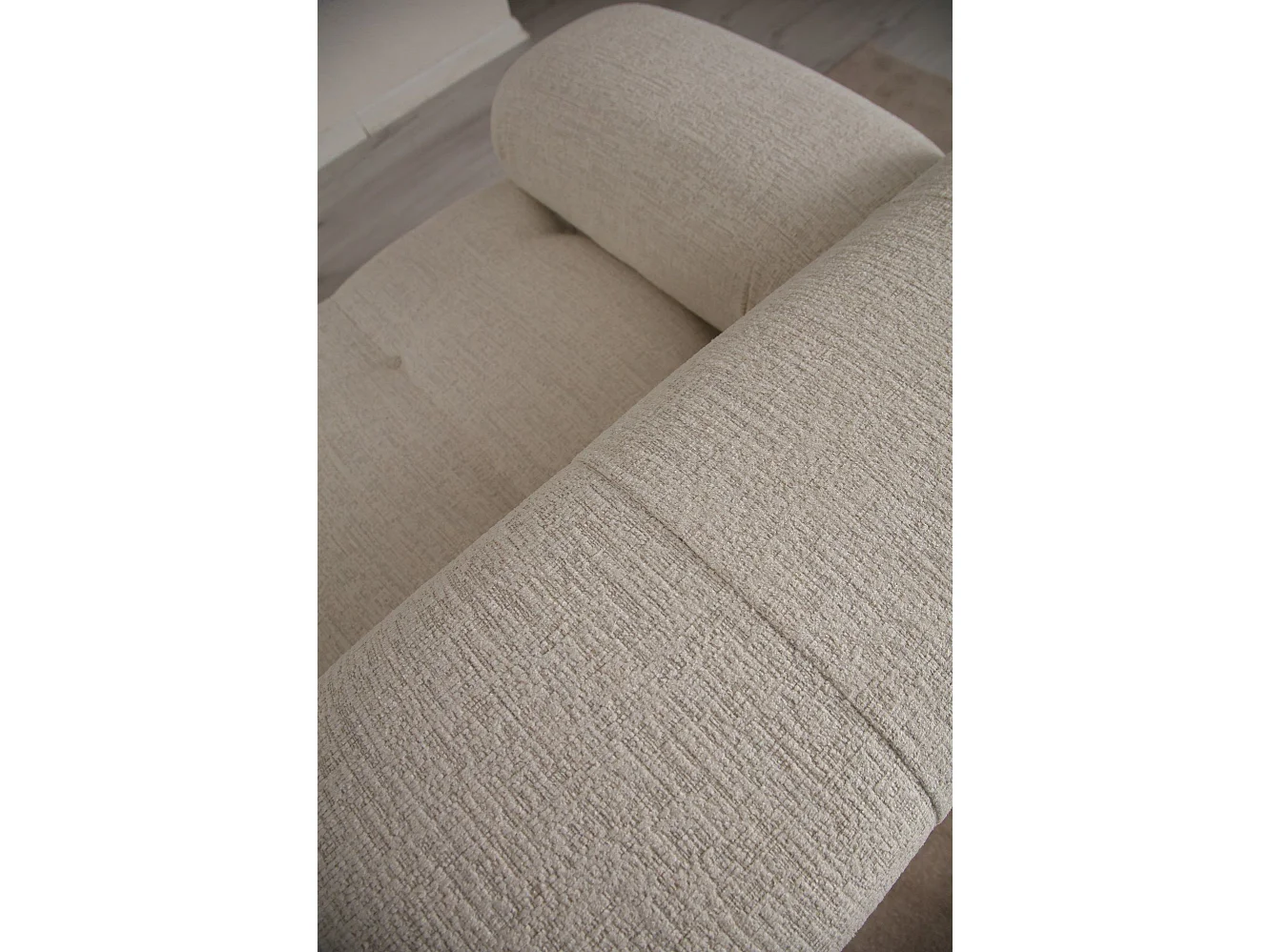 Canapé modulable 3 places avec pouf Nounou Tissu bouclette Blanc crème