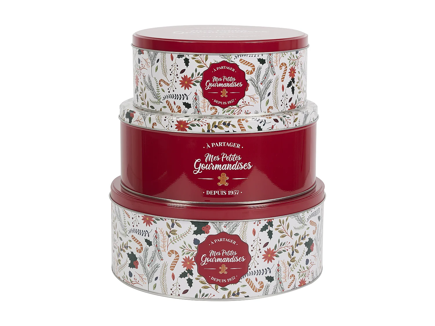 Boite Metal Noel X3 Rouge, Blanc