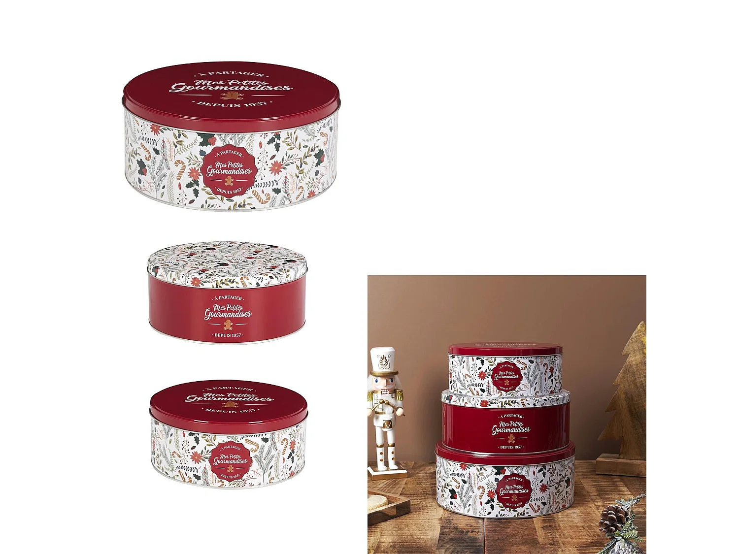 Boite Metal Noel X3 Rouge, Blanc