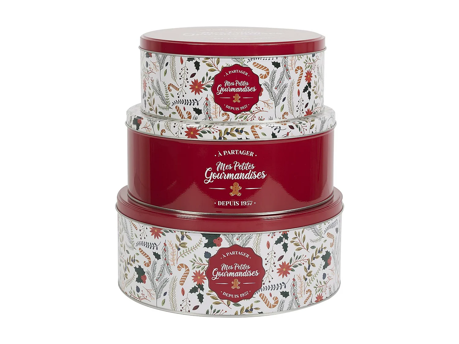 Boite Metal Noel X3 Rouge, Blanc