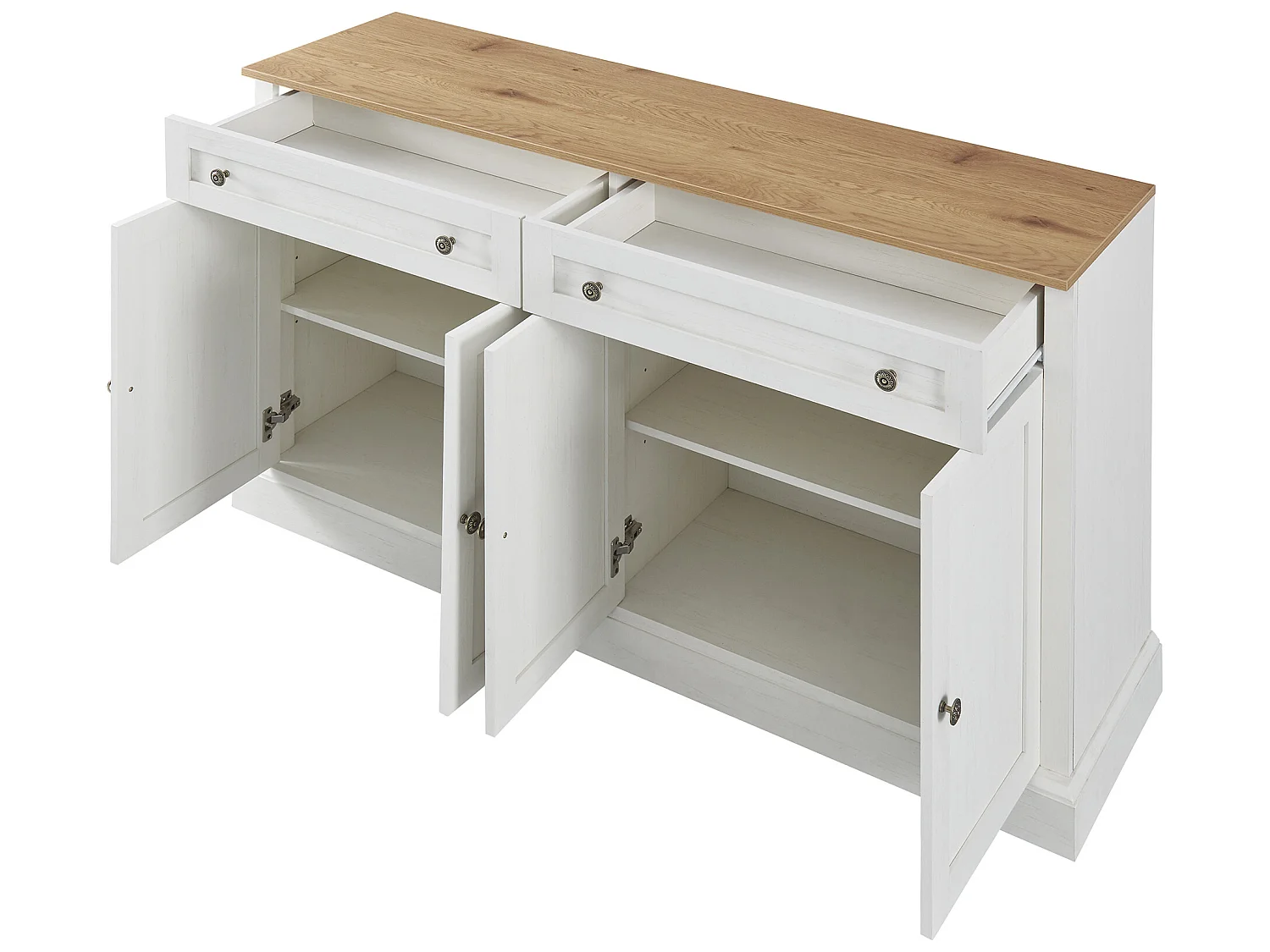 Buffet avec 4 portes et 2 tiroirs - bois - hauteur 150cm - dessus Naturel
