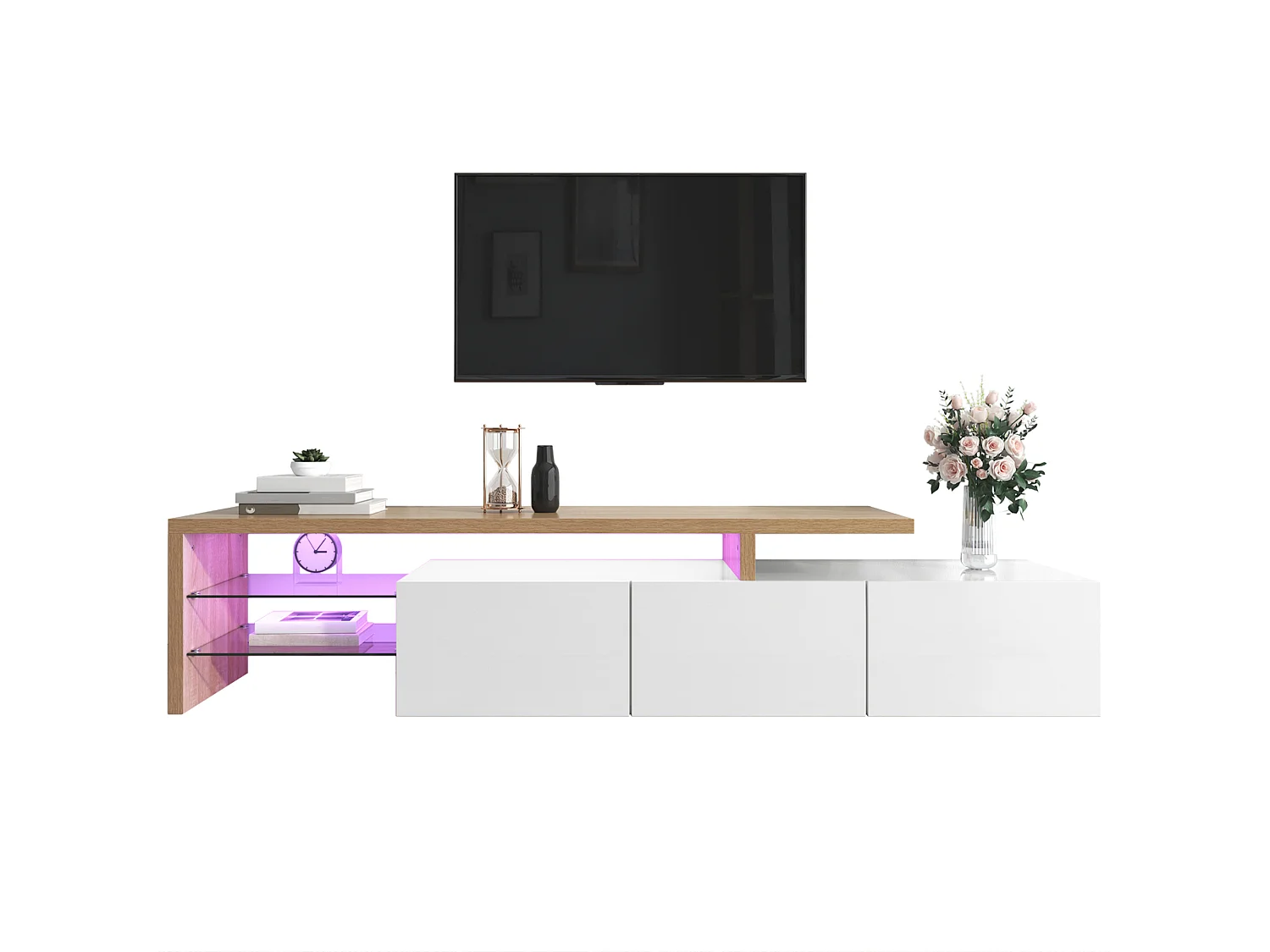 Buffet avec 4 portes et 2 tiroirs - bois - hauteur 150cm - dessus Naturel