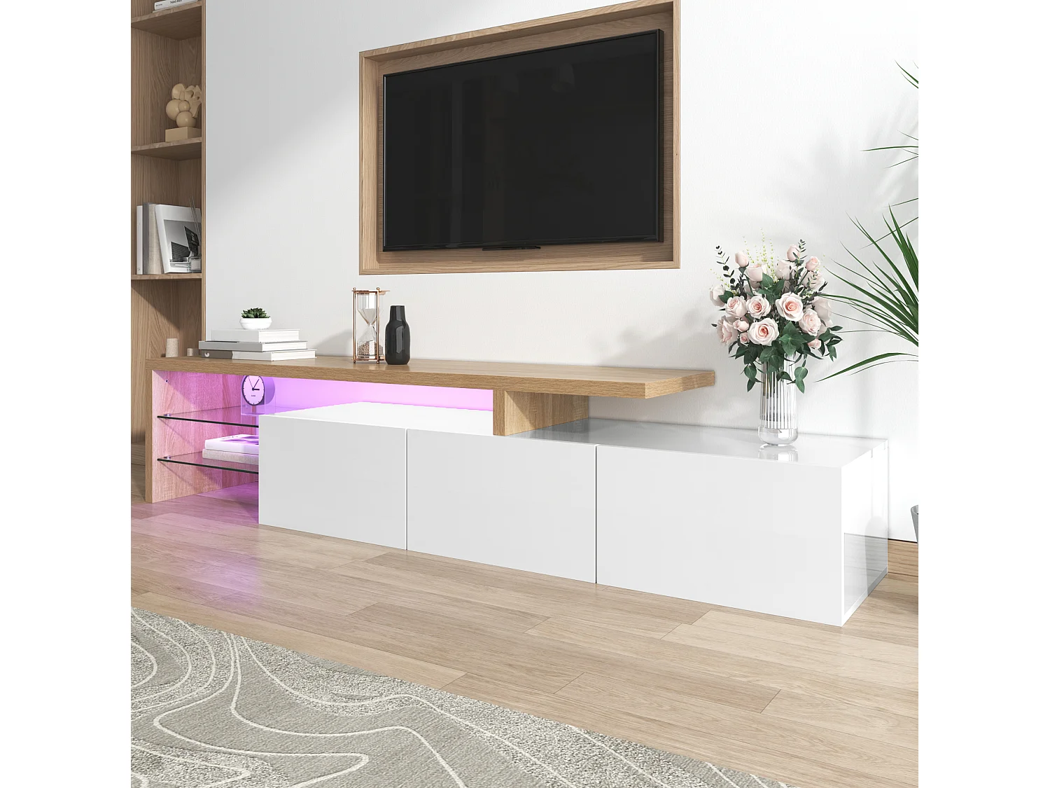 Buffet avec 4 portes et 2 tiroirs - bois - hauteur 150cm - dessus Naturel