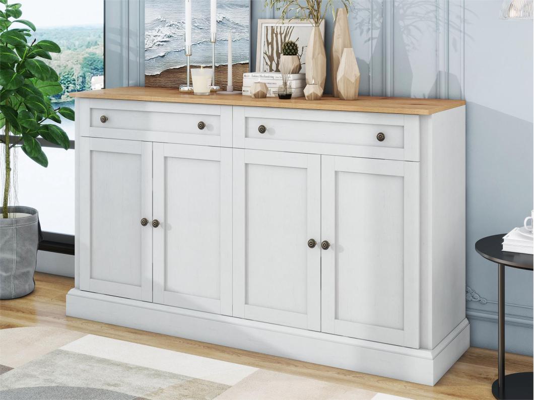 Credenza con 4 ante e 2 cassetti - legno - altezza 150 cm - piano naturale