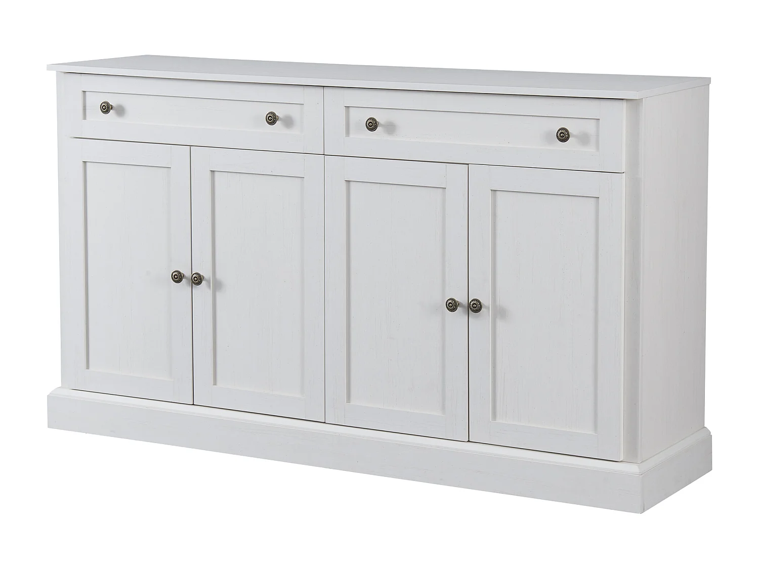 Buffet avec 4 portes et 2 tiroirs - bois - hauteur 150cm - Blanc antique
